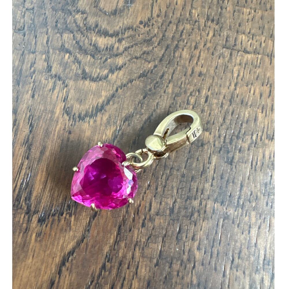 Juicy Couture VTG Y2K Pink Heart Crystal Clip On Dangle Charm Gold Tone Faceted